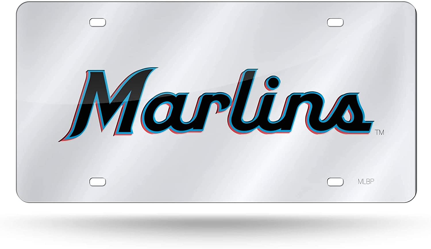 Miami Marlins Premium Laser Cut Tag License Plate, Script, Mirrored Acrylic Inlaid, 12x6 Inch