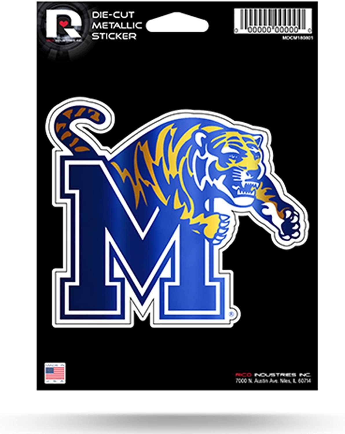 University of Memphis Tigers Sticker Decal 5 Inch Metallic Chrome Shimmer Flat Vinyl Die Cut Auto Home Emblem