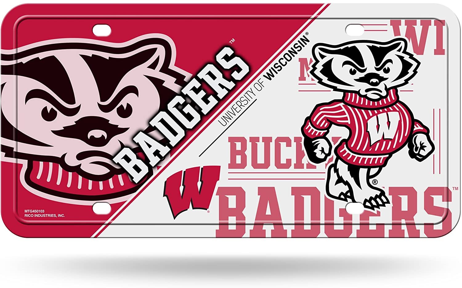 University of Wisconsin Badgers Metal Auto Tag License Plate, Split Design, 6x12 Inch