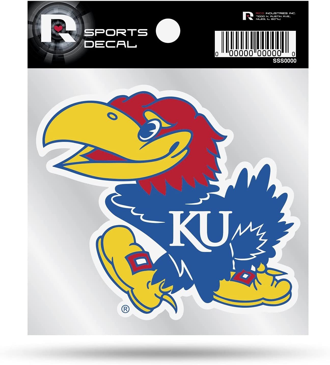 University of Kansas Jayhawks 4x4 Inch Die Cut Decal Sticker, Primary Logo, Clear Backing