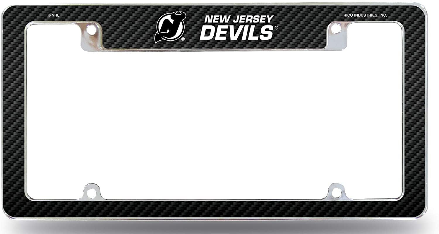 New Jersey Devils Metal License License Plate Frame Tag Cover, Carbon Fiber Style, 12x6 Inch
