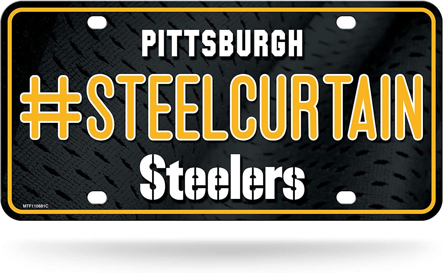 Pittsburgh Steelers Metal Auto Tag License Plate, Steel Curtain Design, 12x6 Inch