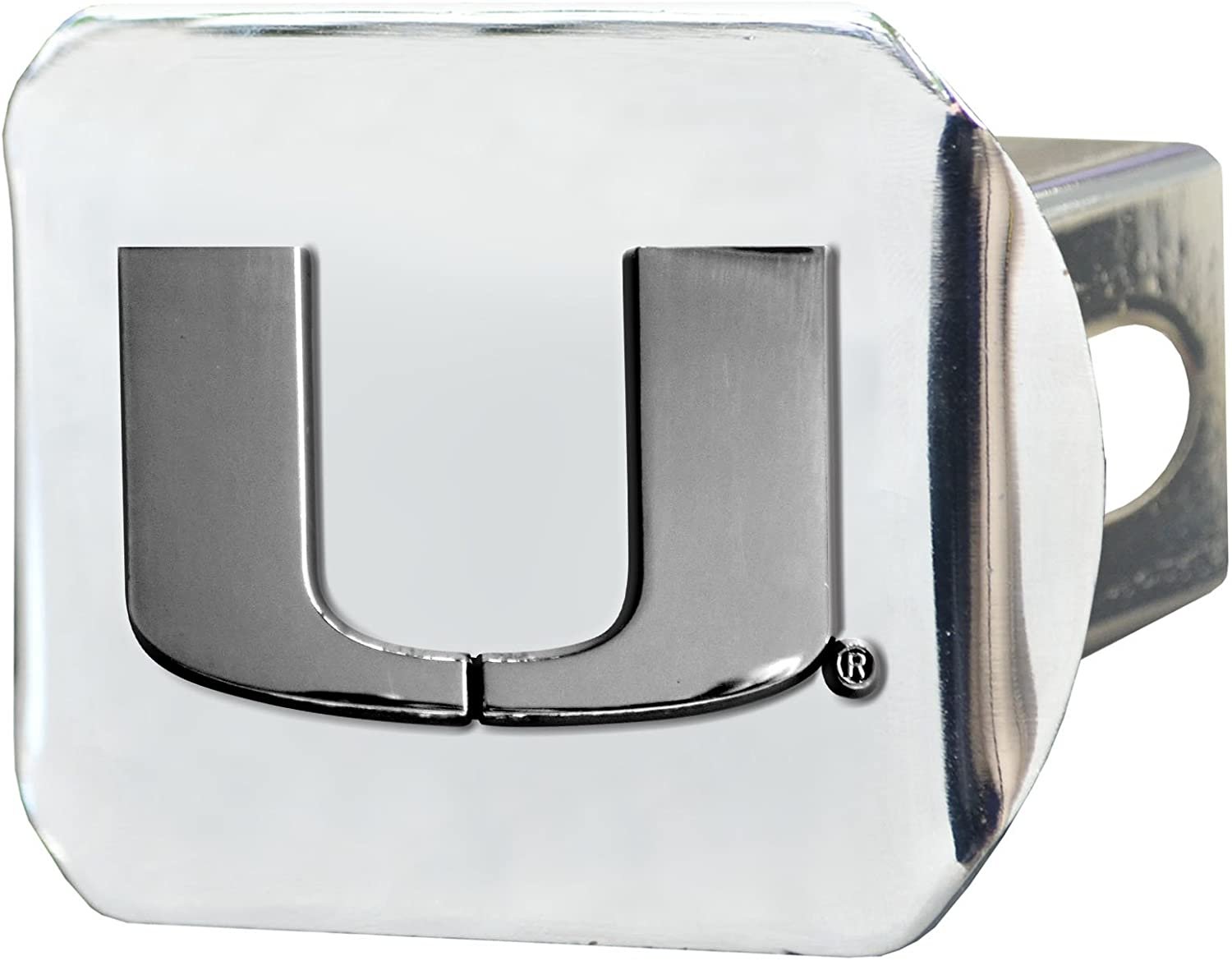 Miami Hurricanes Hitch Cover Solid Metal with Raised Chrome Metal Emblem 2" Square Type III University of