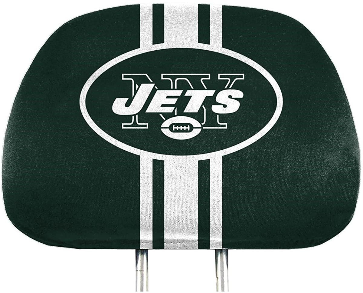 New York Jets Premium Pair of Auto Head Rest Covers, Full Color Printed, Elastic, 10x14 Inch