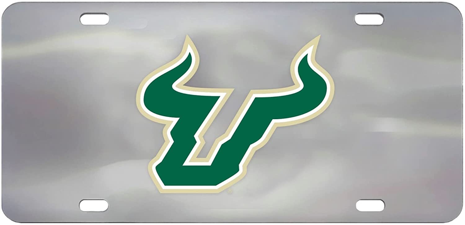 University of South Florida Bulls USF License Plate Tag, Premium Stainless Steel Diecast, Chrome, Raised Solid Metal Color Emblem, 6x12 Inch