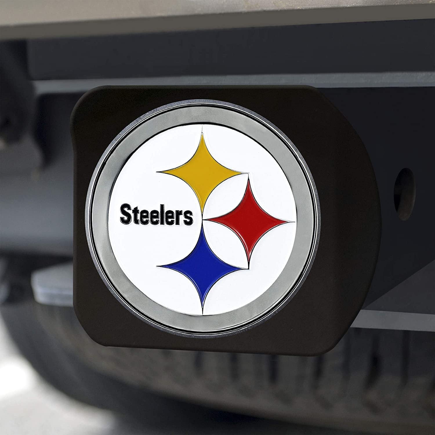Pittsburgh Steelers Hitch Cover Black Solid Metal with Raised Color Metal Emblem 2" Square Type III
