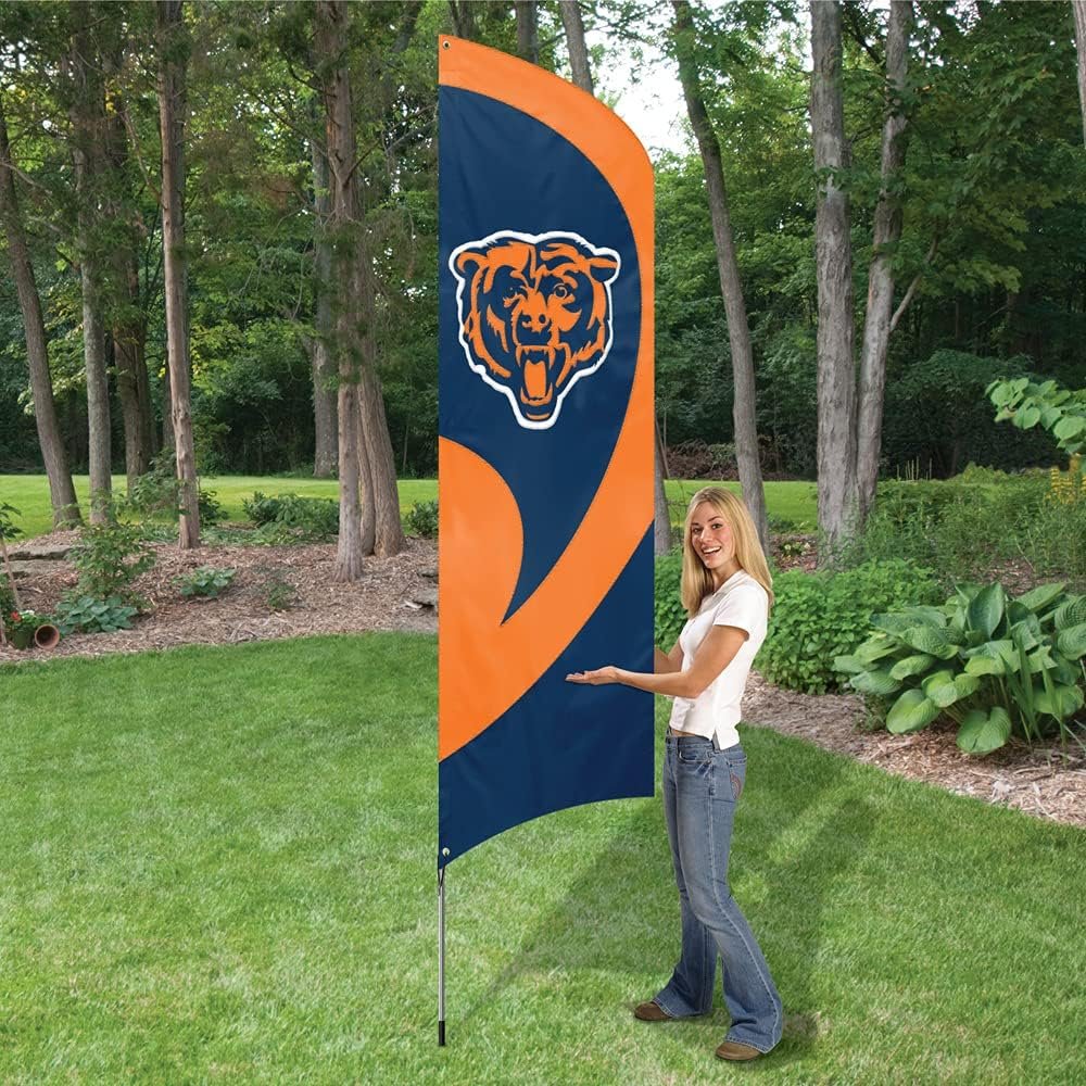 Chicago Bears 8 Foot Tall Team Flag Tailgating Kit with Metal Pole
