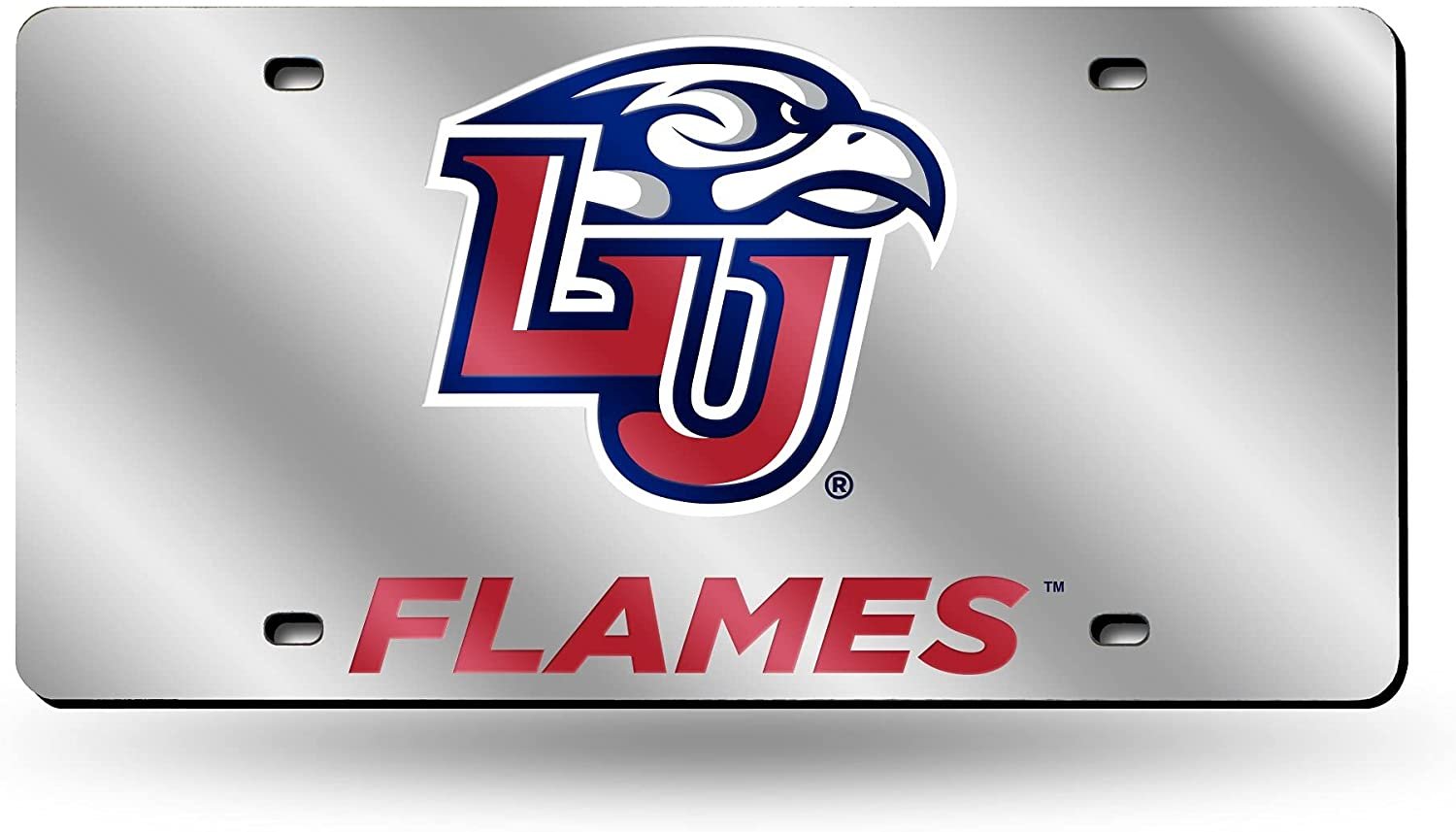 Liberty University Flames Premium Laser Cut Tag License Plate, Mirrored Acrylic Inlaid, 12x6 Inch