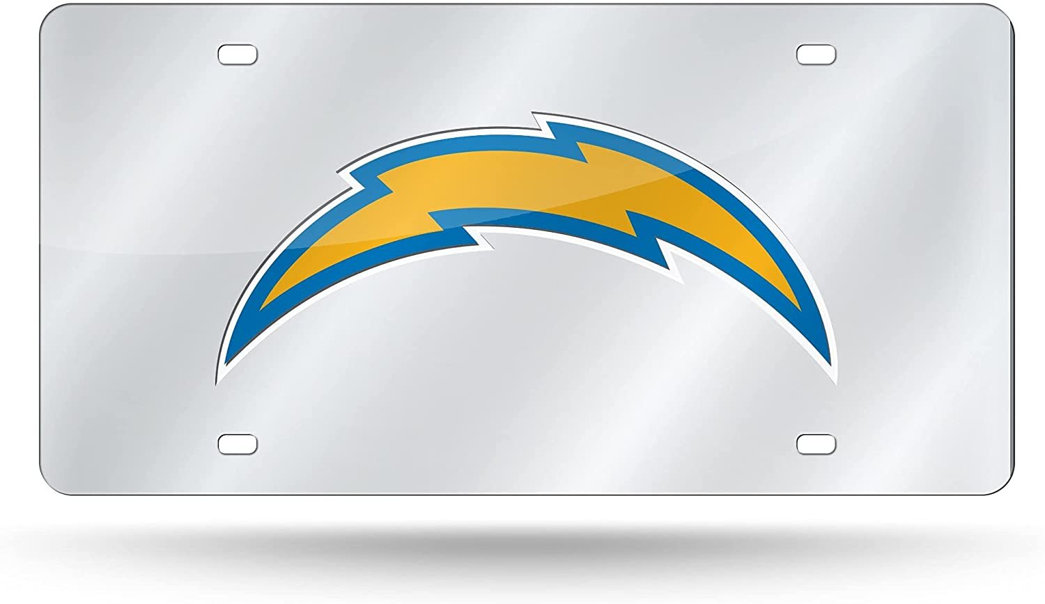 Los Angeles Chargers Laser Cut Tag License Plate, Mirrored Inlaid Acrylic, Silver, 12x6 Inch