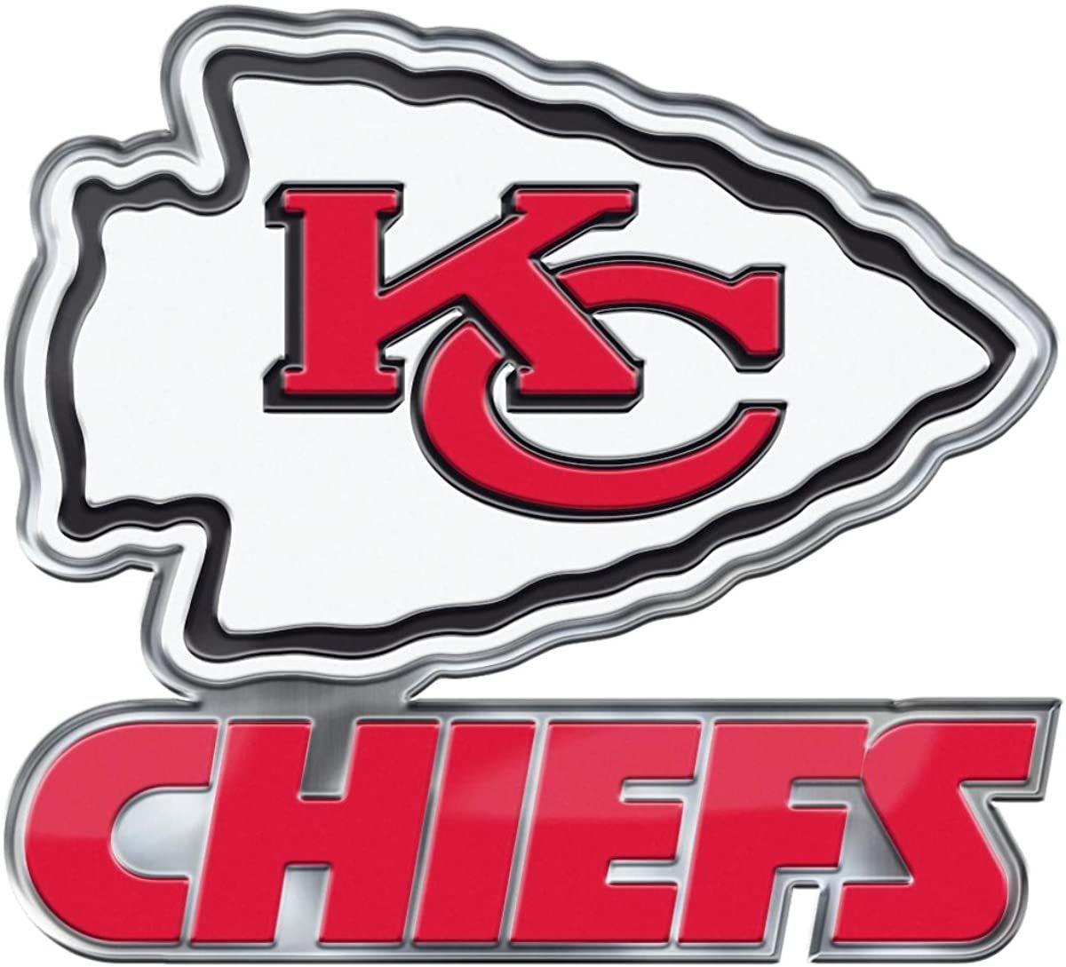 Kansas City Chiefs Premium Aluminum Metal Raised Auto Emblem, Alternate Logo, Color Embossed, Full Adhesive Backing