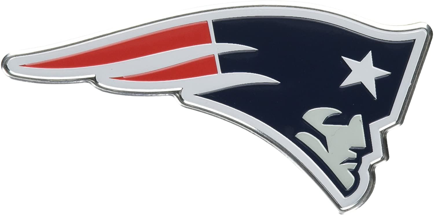 New England Patriots Auto Emblem, Aluminum Metal, Embossed Team Color, Raised Decal Sticker, Full Adhesive Backing
