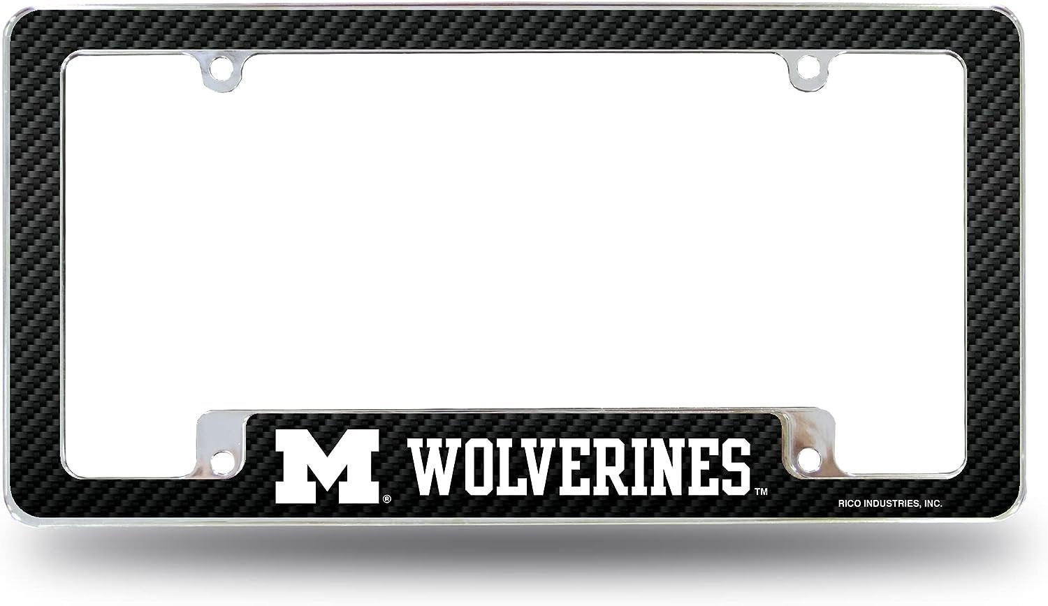 University of Michigan Wolverines Metal License Plate Frame Chrome Tag Cover 12x6 Inch Carbon Fiber Design