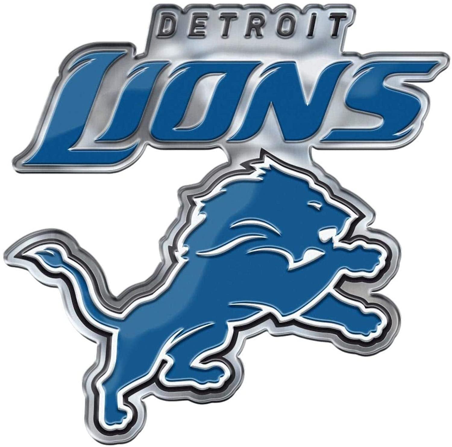 Detroit Lions Premium Aluminum Metal Raised Auto Emblem, Alternate Logo, Color Embossed, Full Adhesive Backing