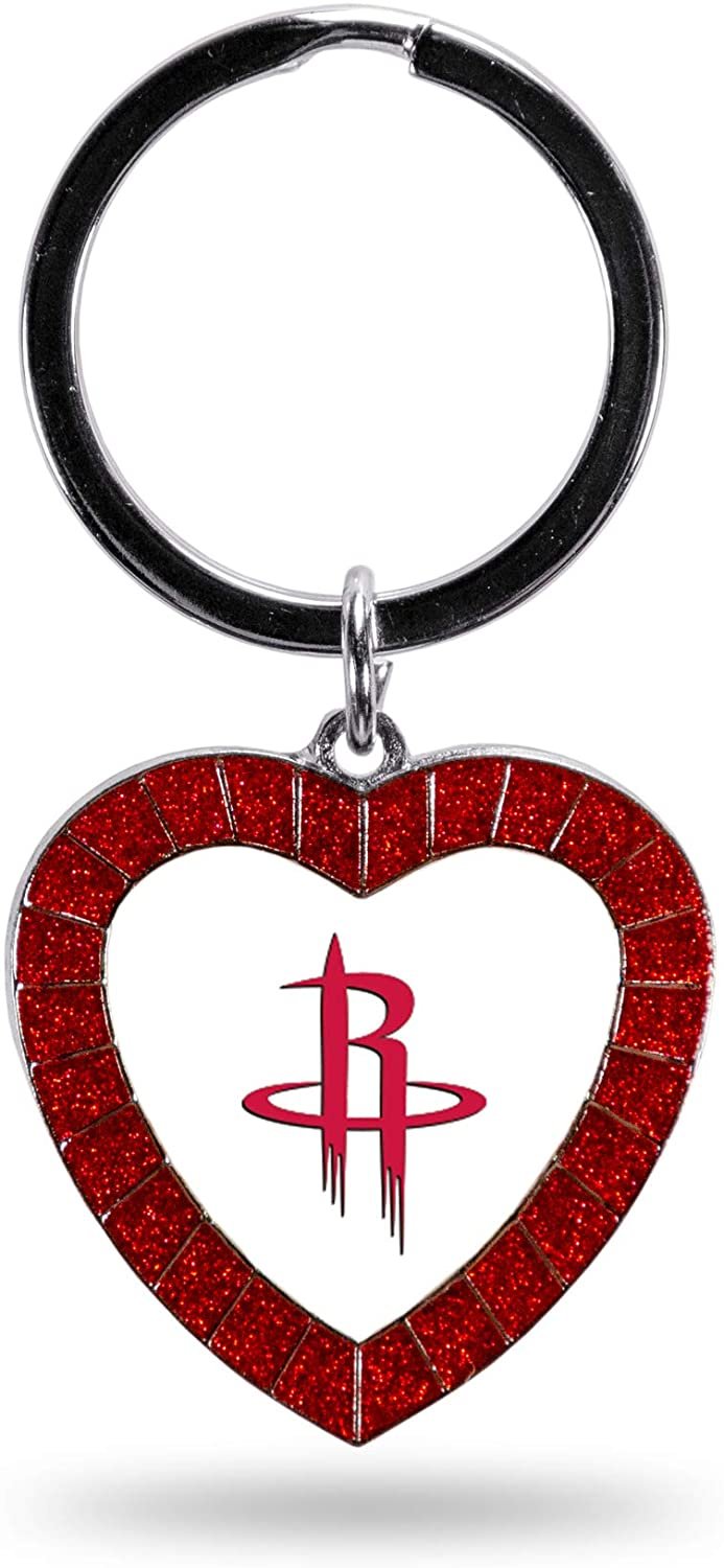 Houston Rockets Metal Keychain Rhinestone Colored Heart Shape