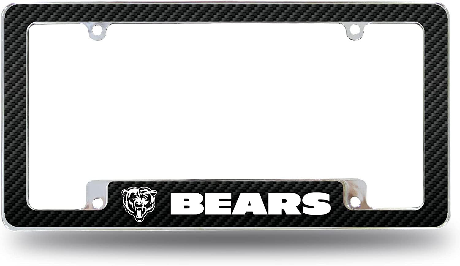 Chicago Bears Metal License Plate Frame Chrome Tag Cover Carbon Fiber Design 6x12 Inch