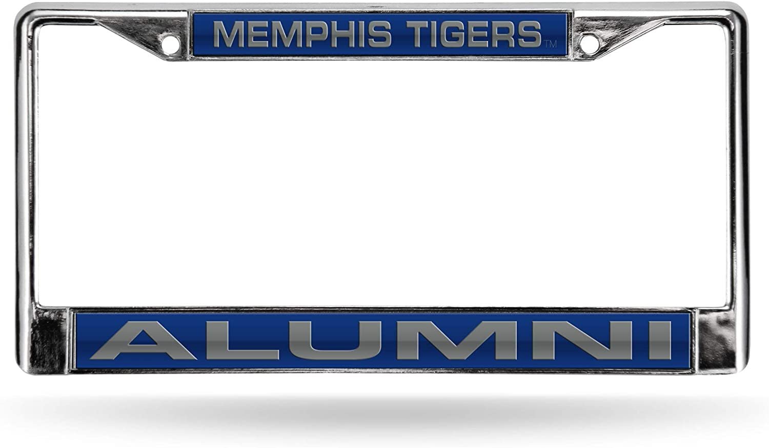 University of Memphis Tigers Metal License Plate Frame Chrome Tag Cover, Laser Acrylic Mirrored Inserts, 12x6 Inch