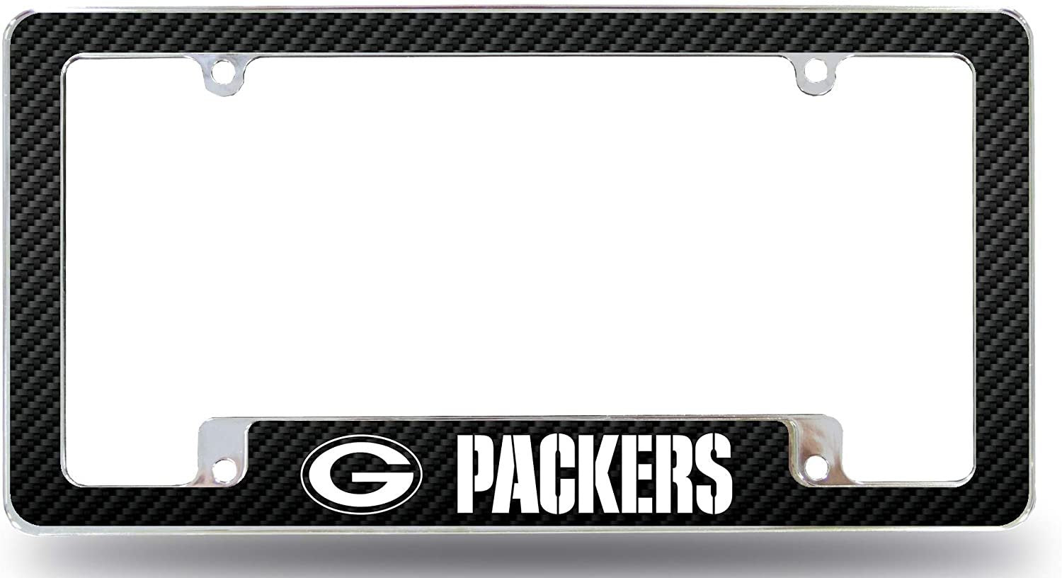 Green Bay Packers Metal License License Plate Frame Tag Cover, Carbon Fiber Style, 12x6 Inch