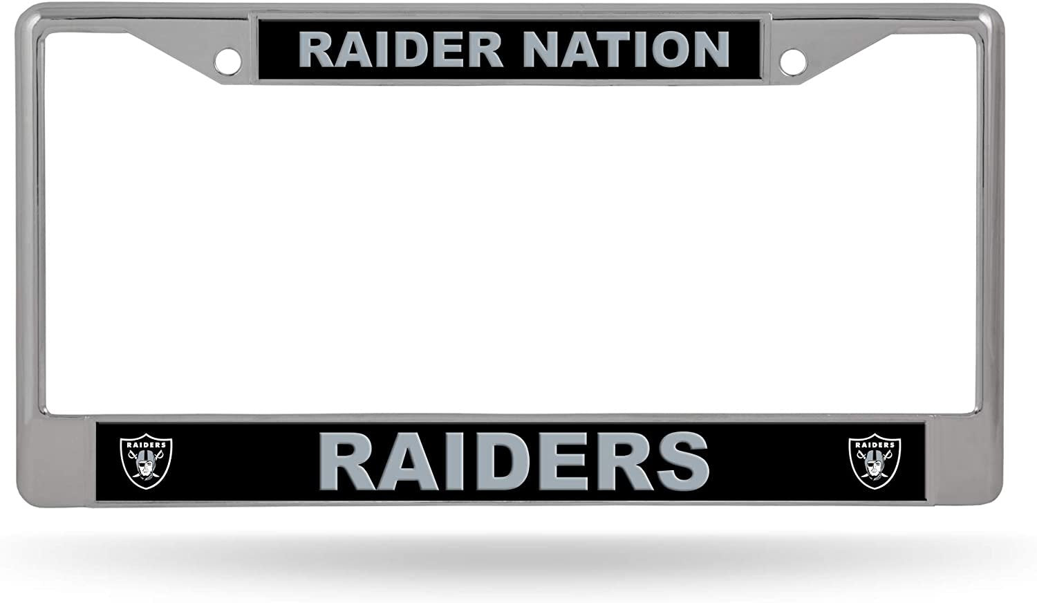 Las Vegas Raiders Raider Nation Premium Metal License Plate Frame Chrome Tag Cover, 12x6 Inch