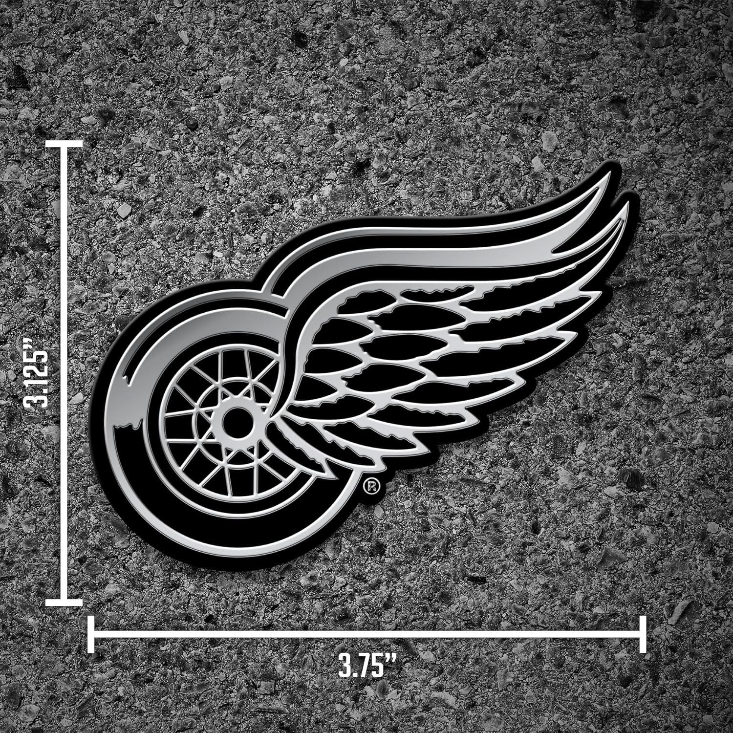 Detroit Red Wings Auto Emblem, Silver Chrome Color, Raised Molded Plastic, 3.5 Inch, Adhesive Tape Backing