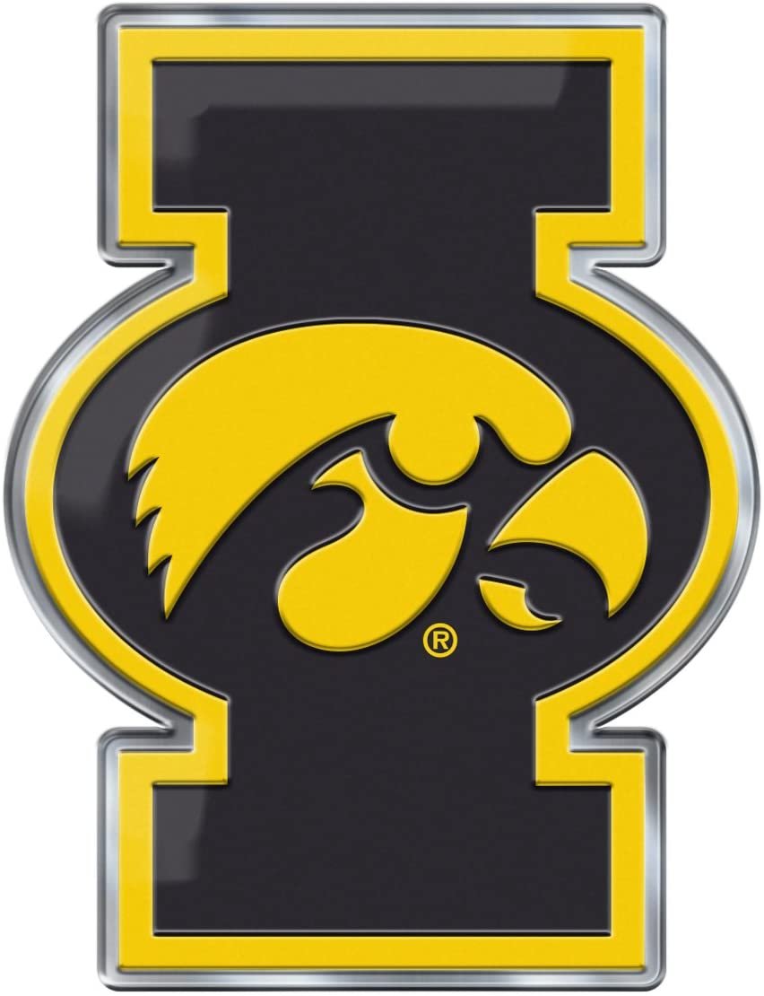 University of Iowa Hawkeyes Premium Aluminum Metal Raised Auto Emblem, Alternate Logo, Color Embossed, Full Adhesive Backing