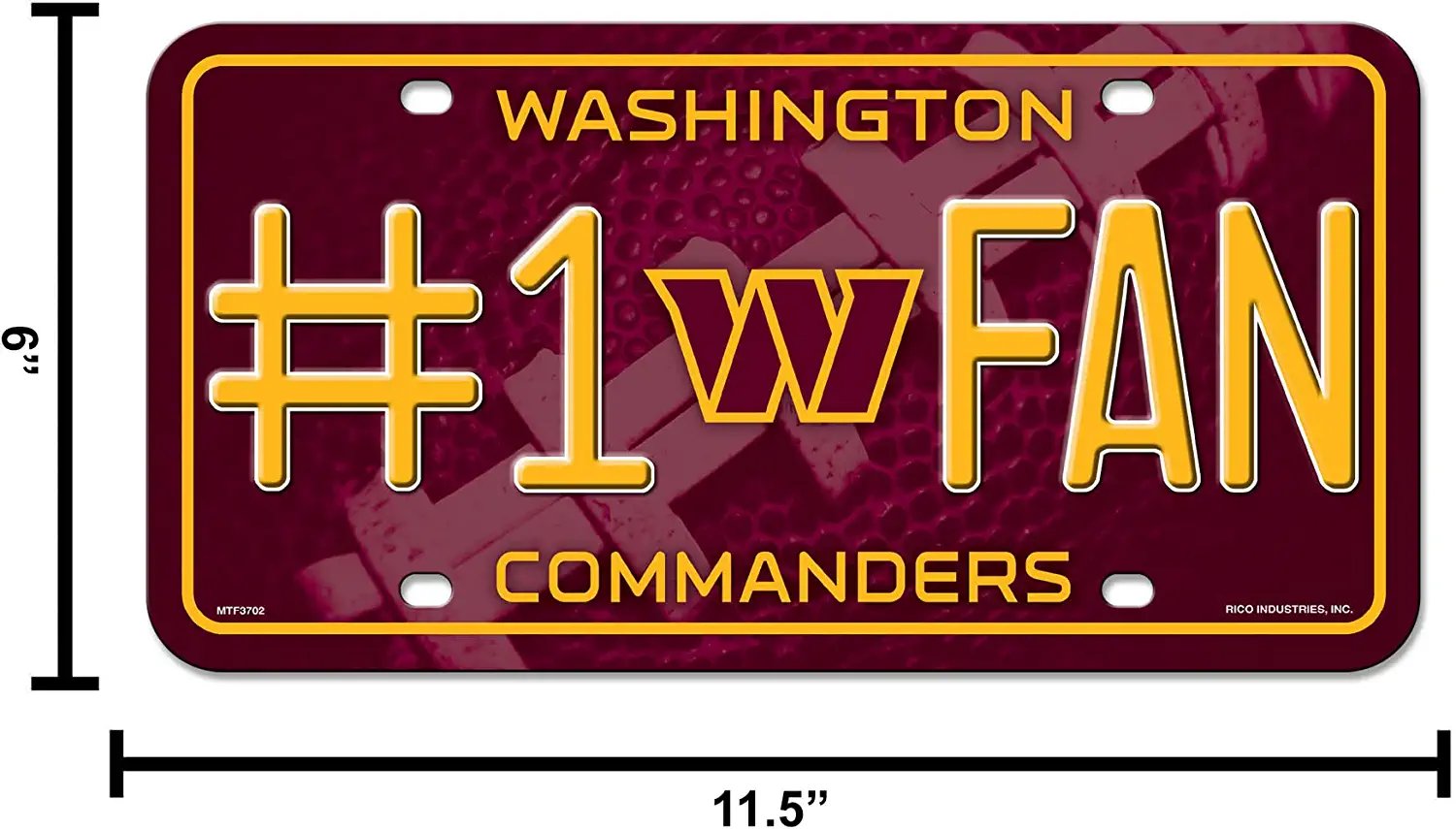 Washington Commanders Metal Auto Tag License Plate, #1 Fan Design, 6x12 Inch