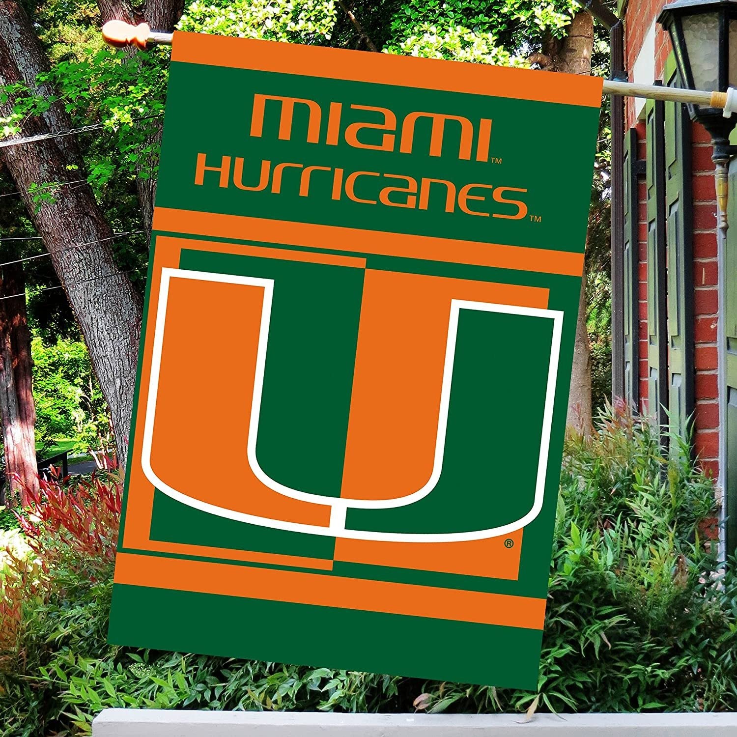 University of Miami Hurricanes Premium 2-Sided 28x40 Inch Banner Flag with Pole Sleeve
