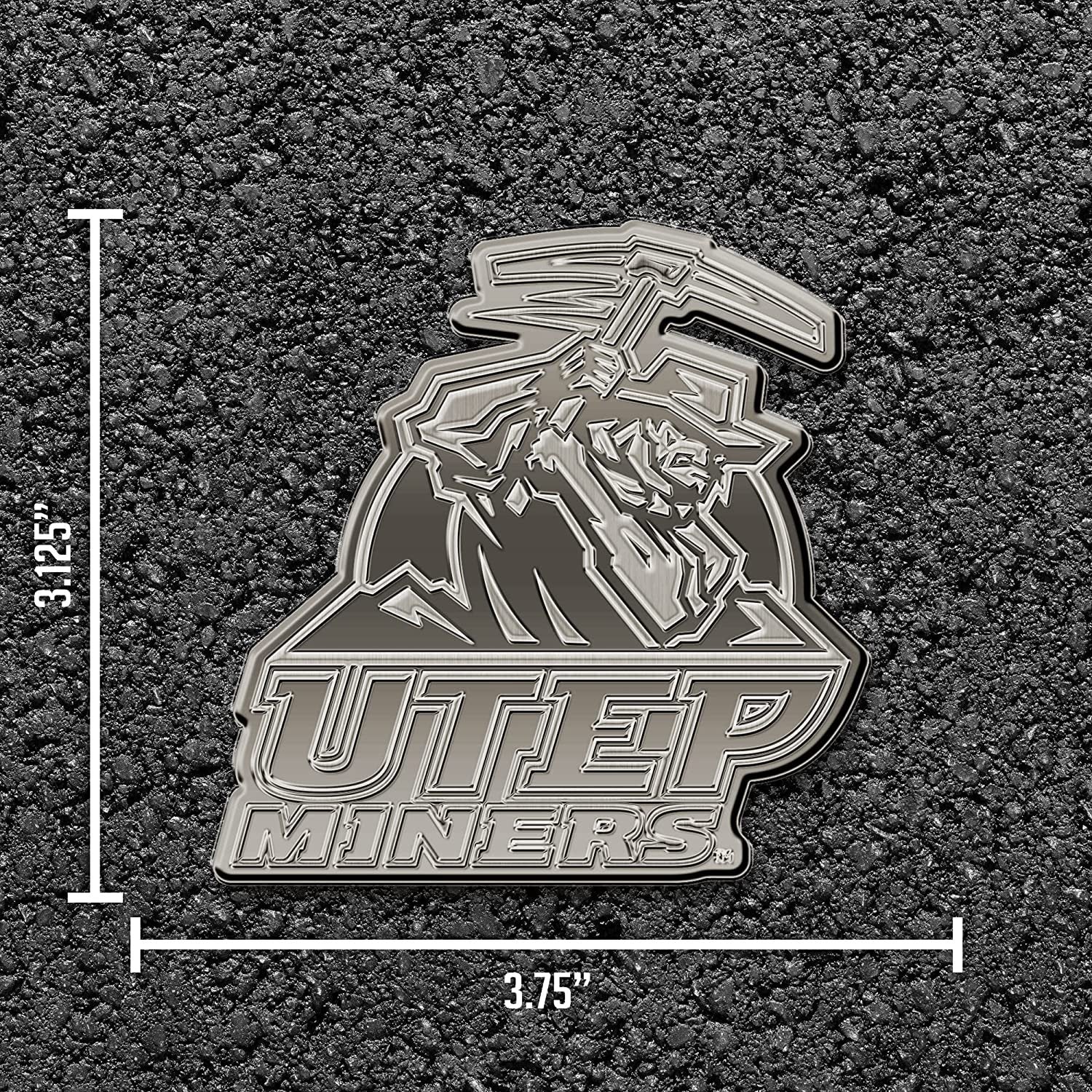 University of Texas El Paso Miners UTEP Auto Emblem Solid Metal Antique Style