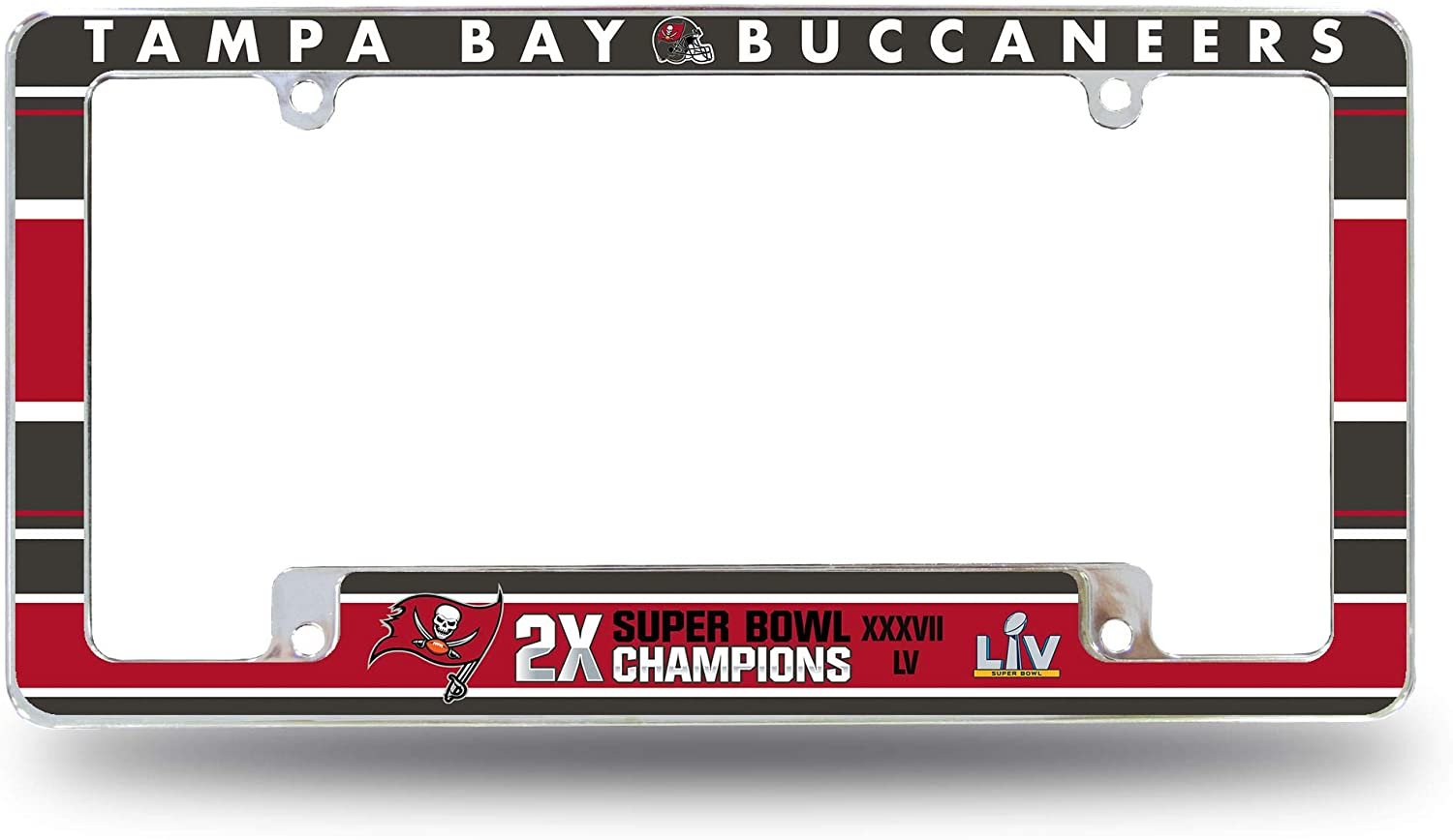 Tampa Bay Buccaneers Metal License Plate Frame Tag Cover 2 Time Champions Design 12x6 Inch