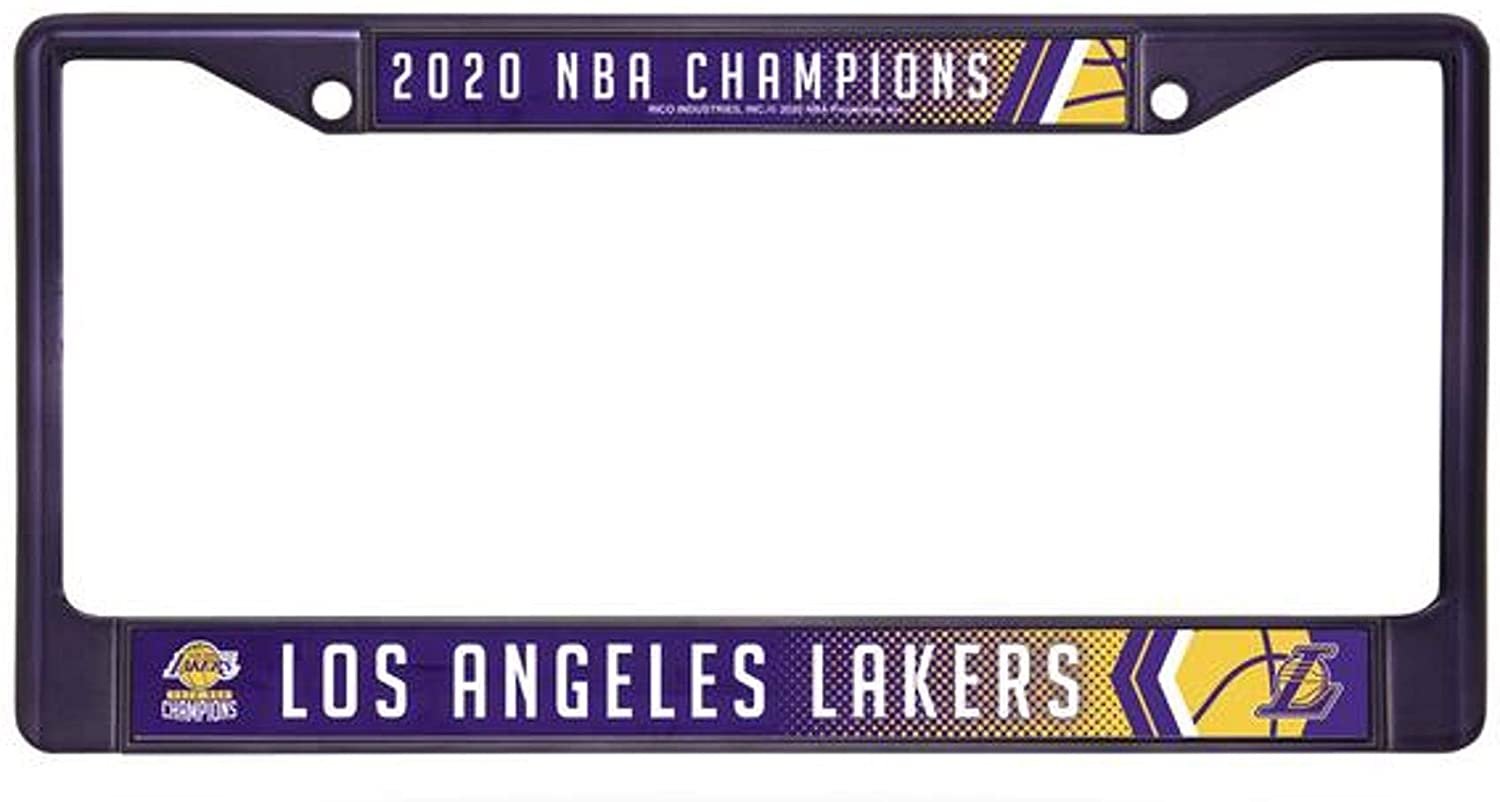 Los Angeles Lakers 2020 Champions Purple Metal License License Plate Frame Chrome Tag Cover, 12x6 Inch