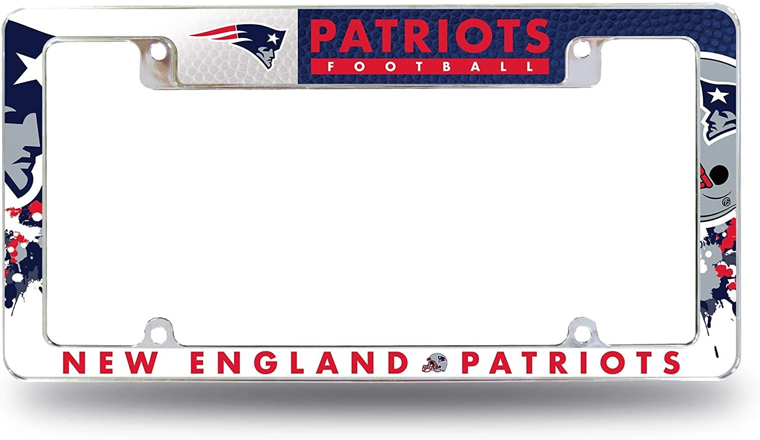 New England Patriots Metal License Plate Frame Tag Cover All Over Design Heavy Gauge