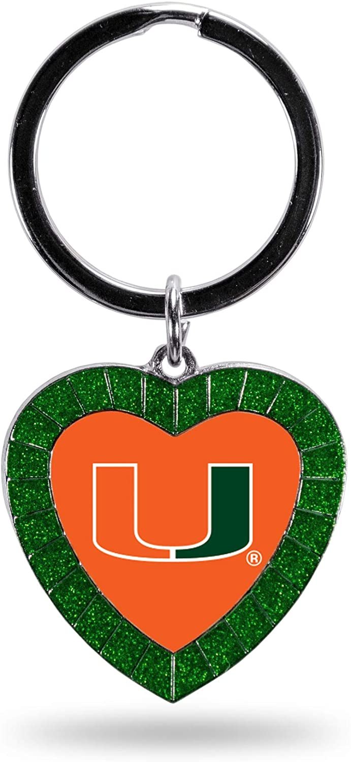 NCAA Miami Hurricanes NCAA Rhinestone Heart Colored Keychain, Green, 3-inches in length