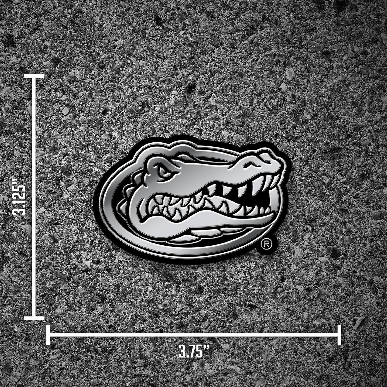 University of Florida Gators Auto Emblem, Silver Chrome Color, Raised Molded Plastic, 3.5 Inch, Adhesive Tape Backing
