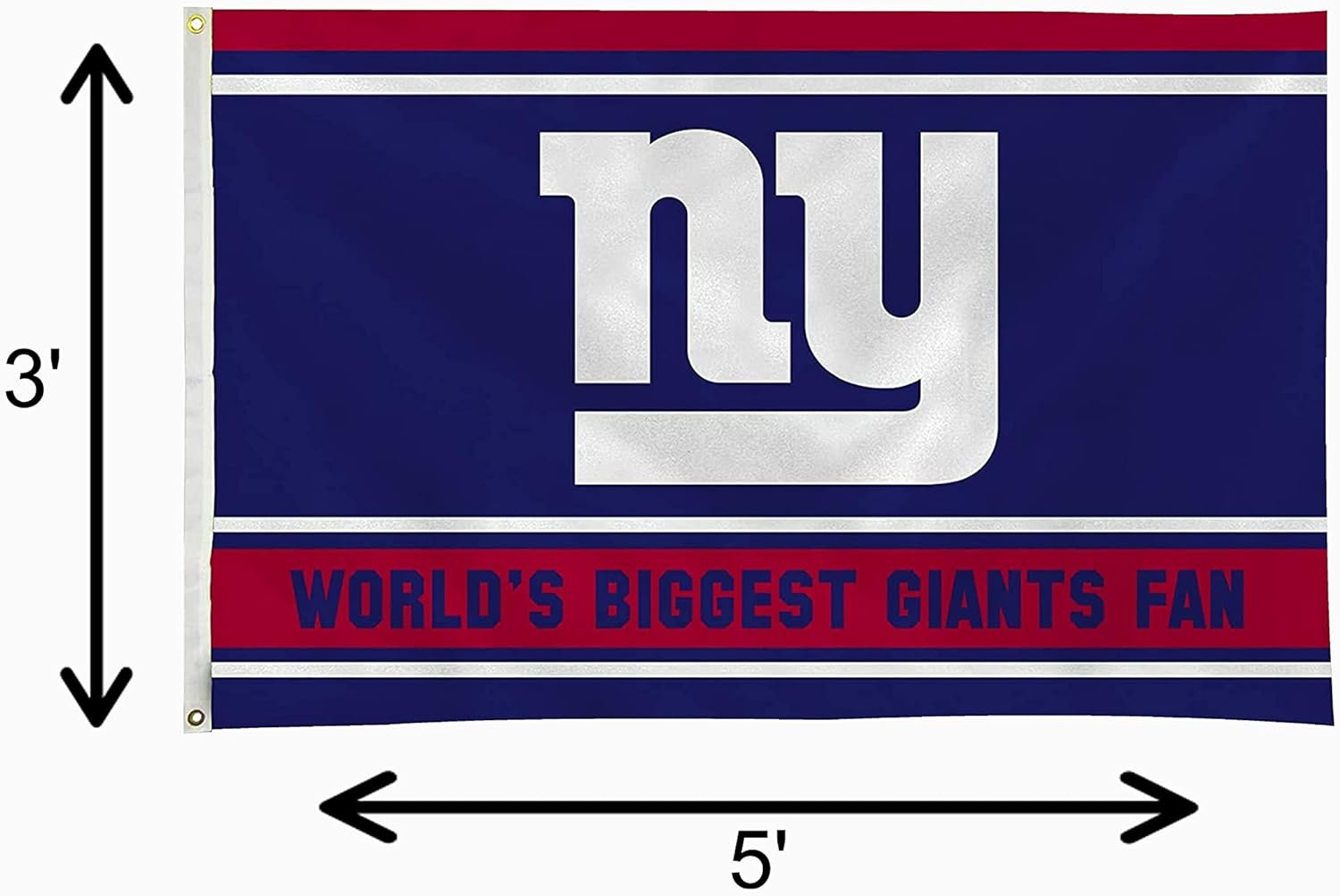 New York Giants 3x5 Feet Flag Banner, World's Biggest Fan, Metal Grommets, Single Sided, Indoor or Outdoor Use