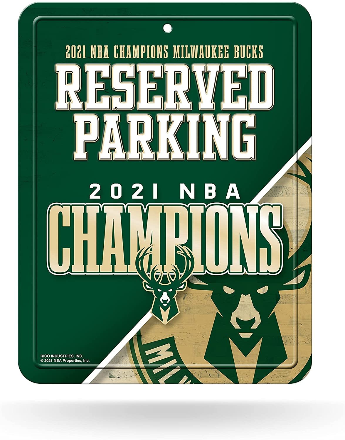 Milwaukee Bucks 2021 Basketball Champions 8.5-Inch by 11-Inch Metal Parking Sign Décor