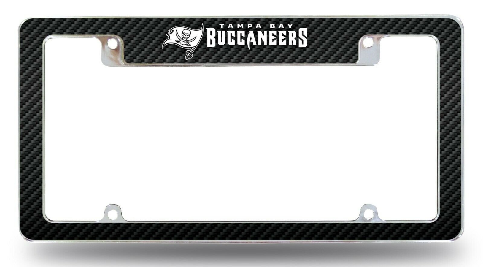 Tampa Bay Buccaneers Metal License Plate Frame Tag Cover, Carbon Fiber Design, 12x6 Inch