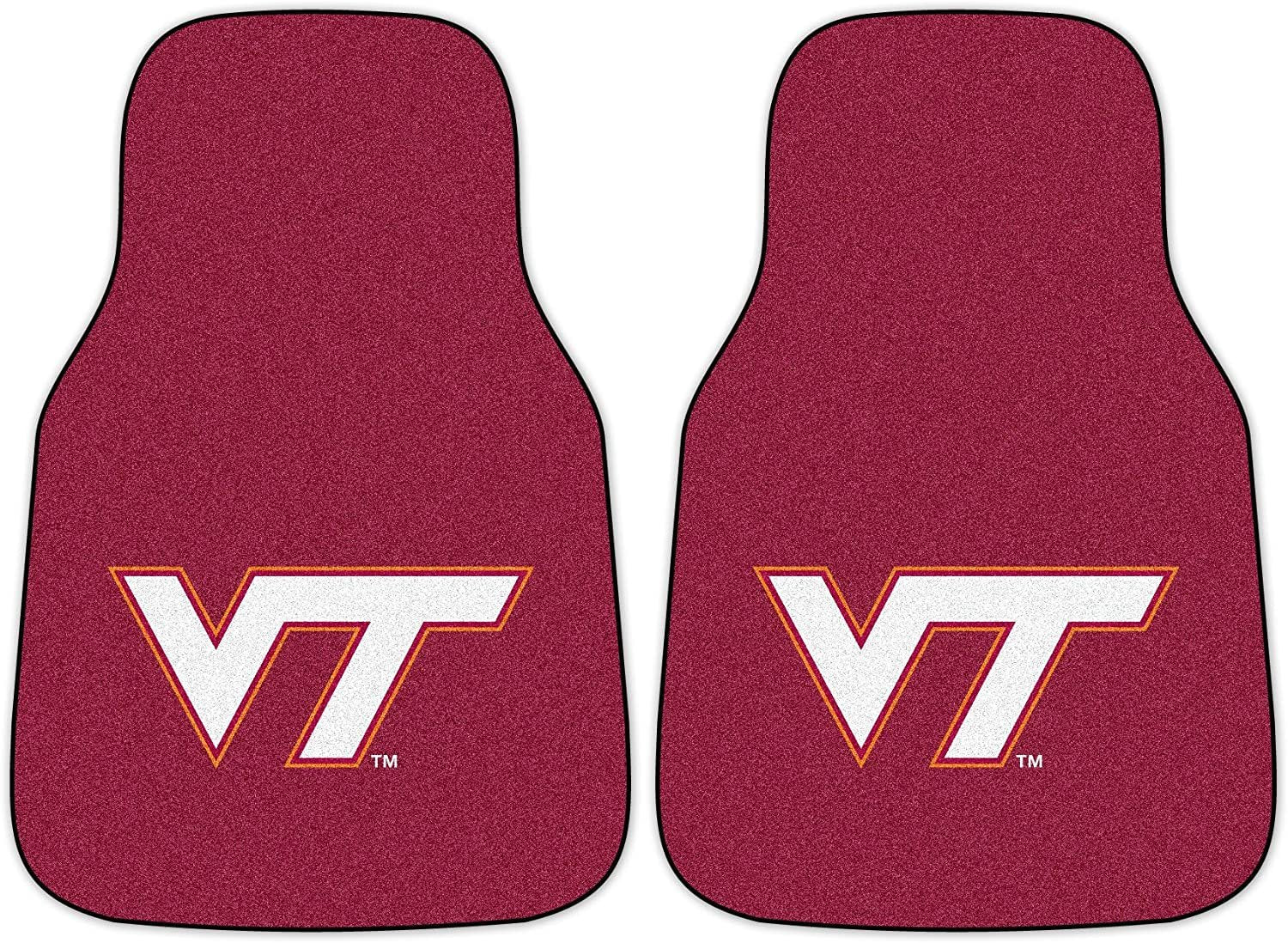 Virginia Tech University Hokies Front Floor Mats, Carpet Car Set, 18x27 Inch, Nylon, Set of 2