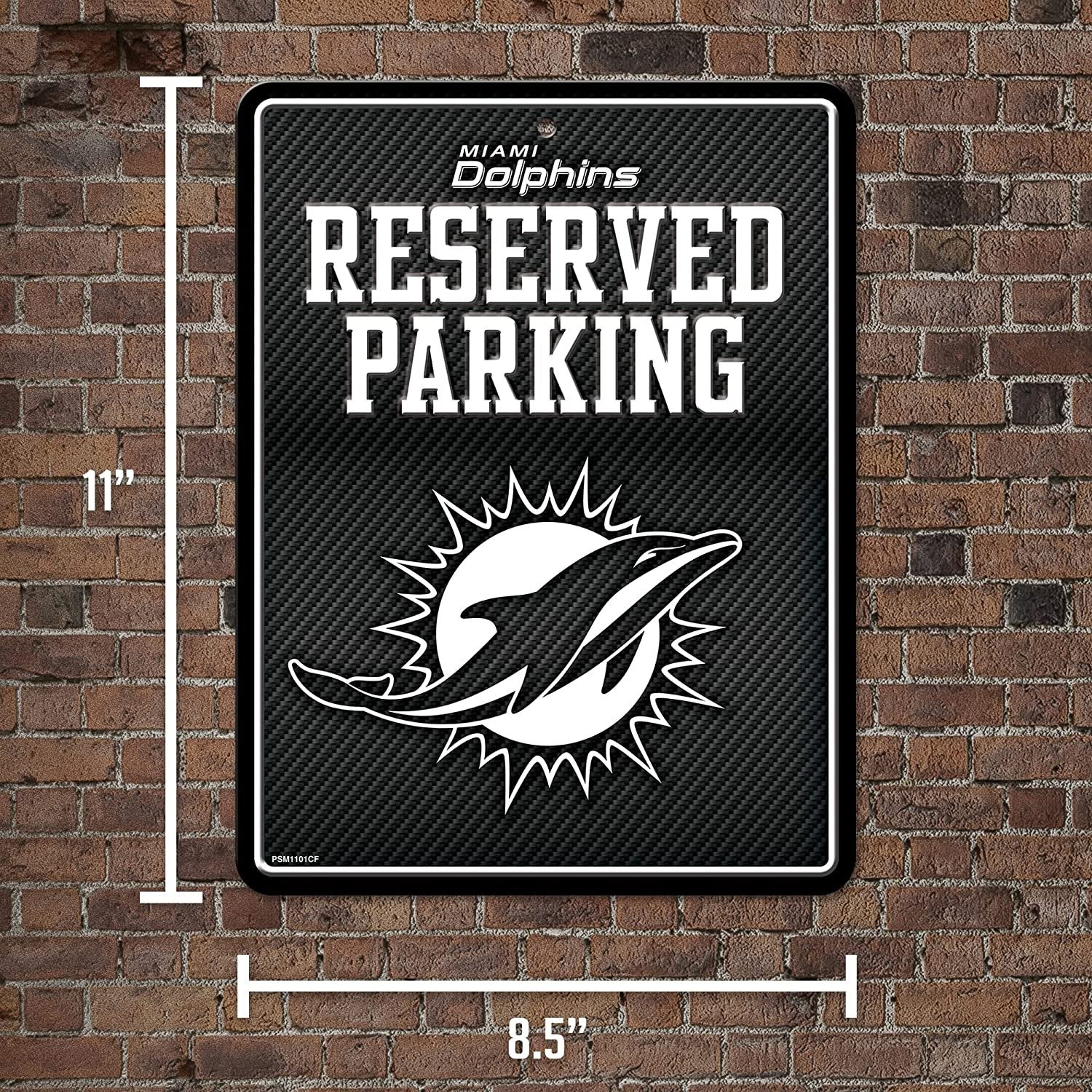 Miami Dolphins Metal Parking Sign, Carbon Fiber Design 8.5x11 Inch