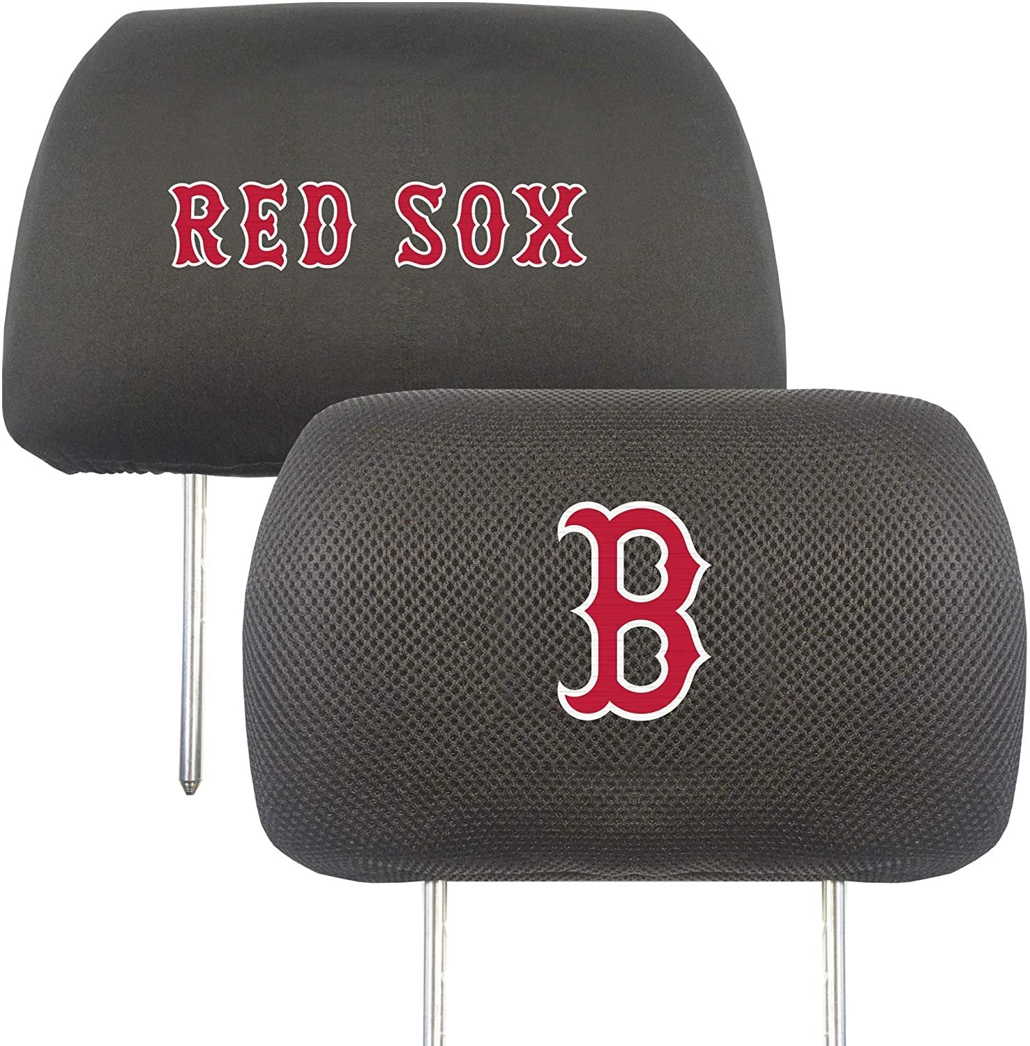 Boston Red Sox Pair of Premium Auto Head Rest Covers, Embroidered, Black Elastic, 14x10 Inch