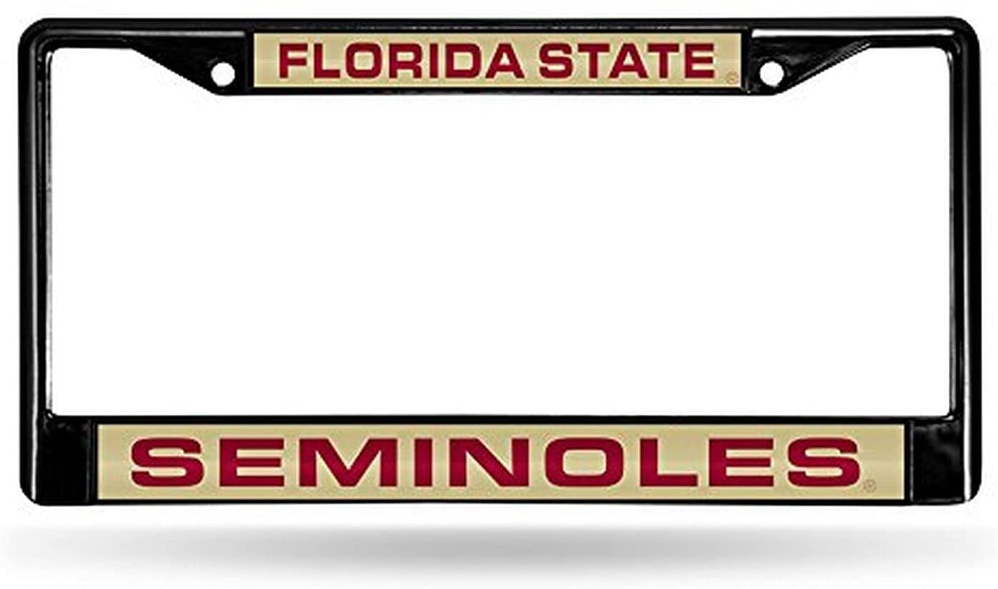 Florida State Seminoles Metal License Plate Frame Black Tag Cover, Laser Acrylic Mirrored Inserts, 12x6 Inch