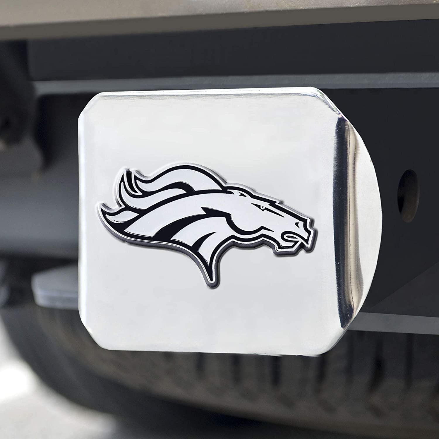 Denver Broncos Solid Metal Hitch Cover with Chrome Metal Emblem 2 Inch Square Type III