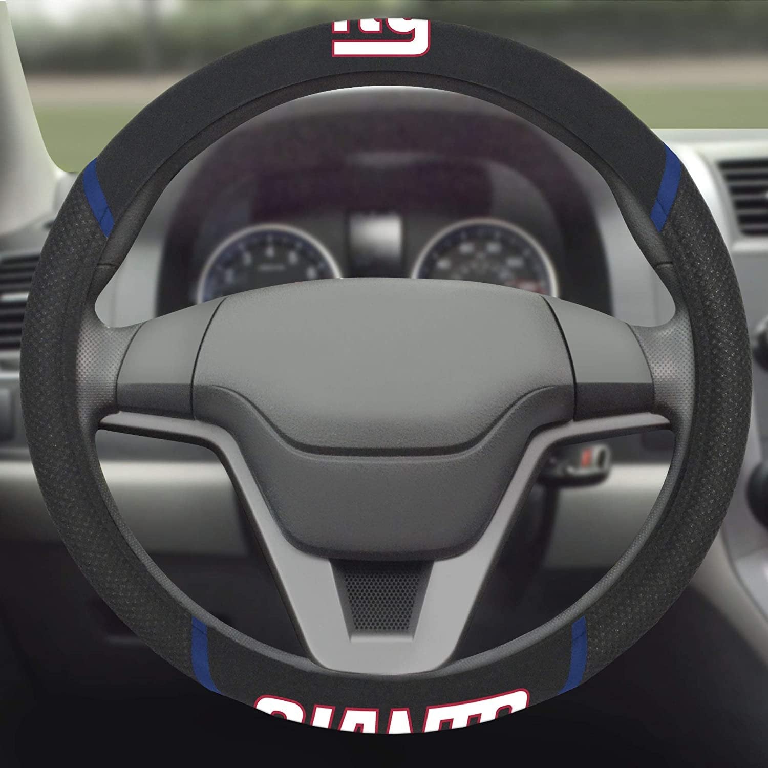 New York Giants Steering Wheel Cover Premium Embroidered Black 15 Inch