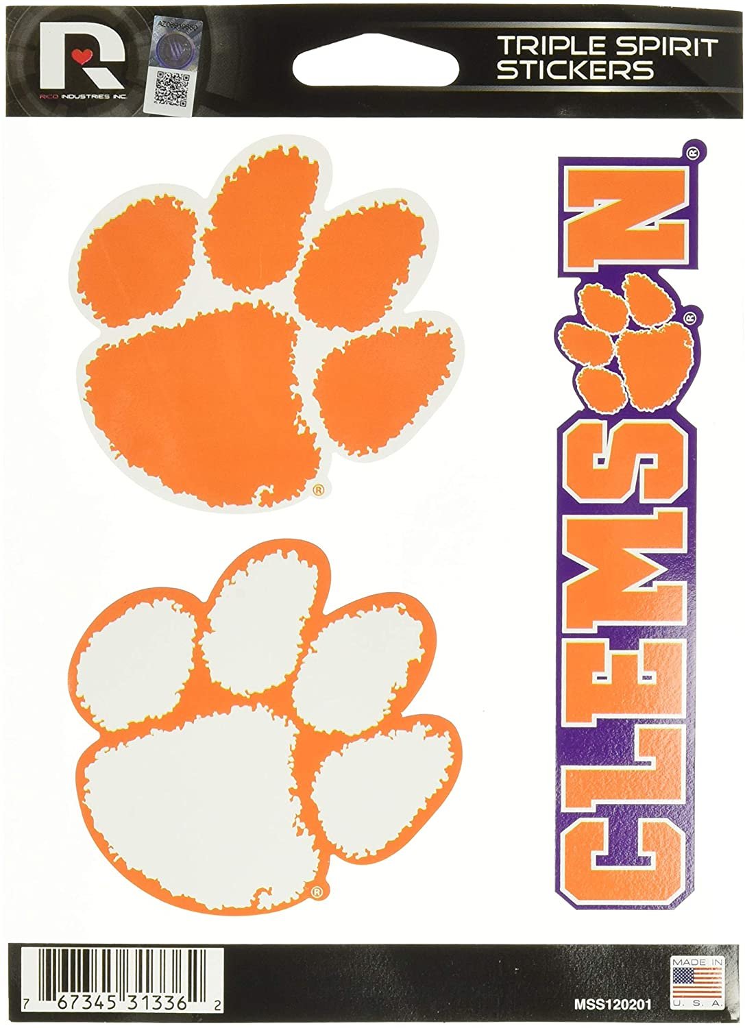 Clemson Tigers Die Cut 3-Piece Triple Spirit Sticker Sheet