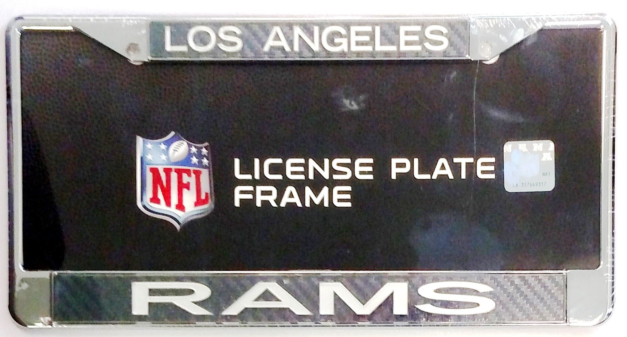 Los Angeles Rams Chrome Metal License Plate Frame Tag Cover, Laser Acrylic Mirrored Inserts, Carbon Fiber Design,12x6 Inch