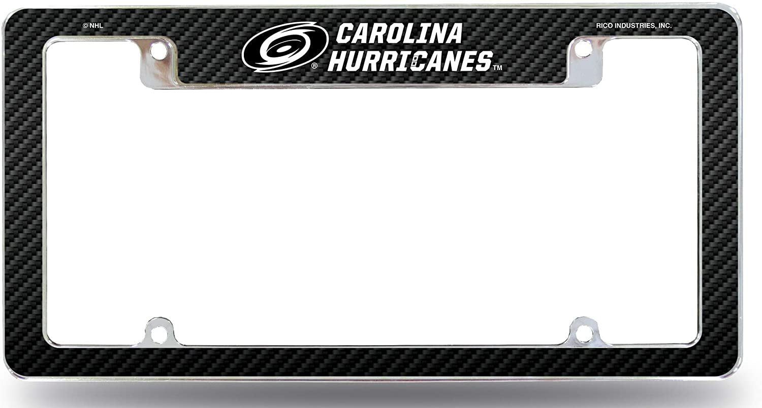 Carolina Hurricanes Metal License Plate Frame EZ View Carbon Fiber Design All Over Style Heavy Gauge Chrome Tag Cover Hockey