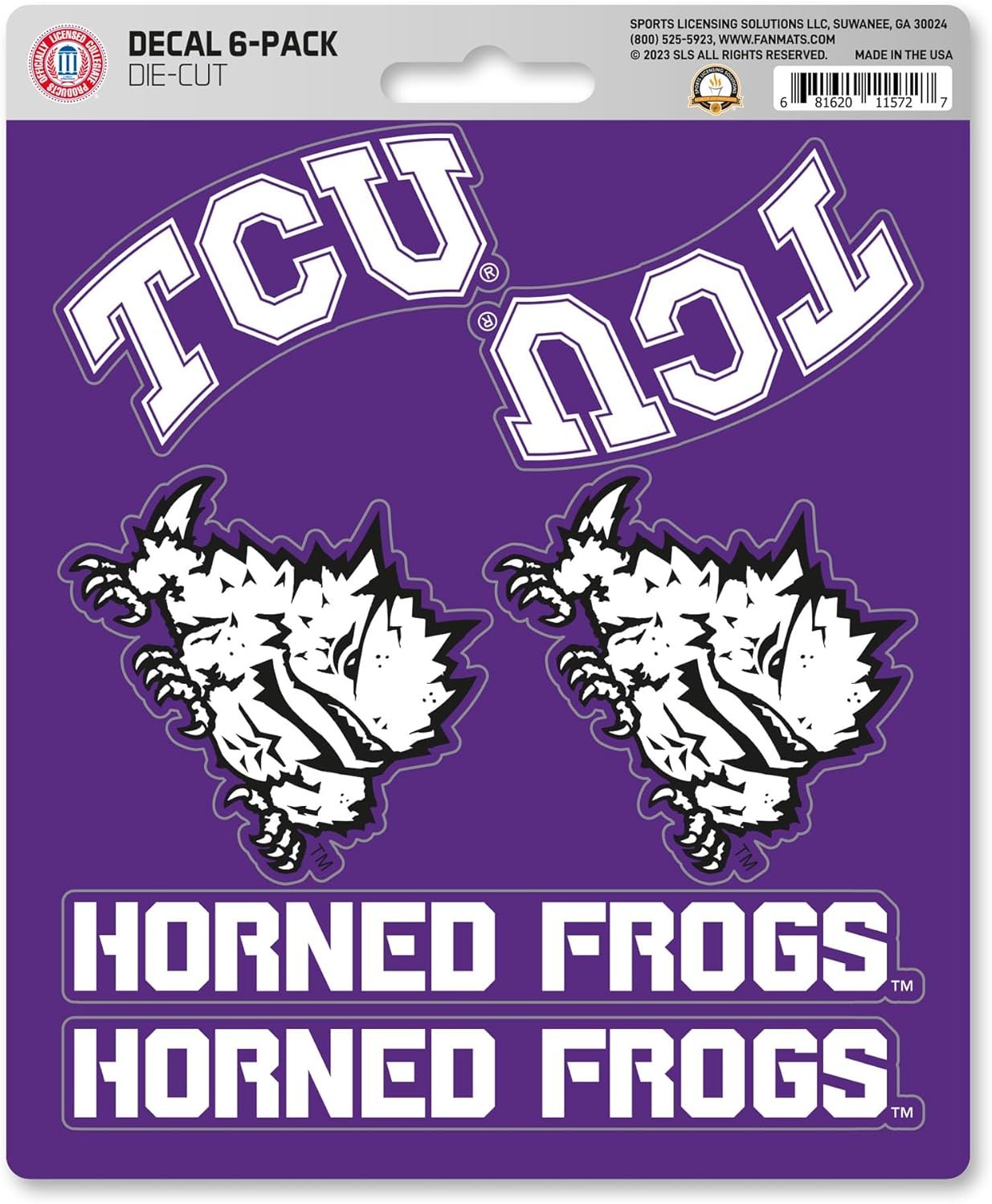 Texas Christian University TCU Horned Frogs 6-Piece Decal Sticker Set, 5x6 Inch Sheet, Gift for football fans for any hard surfaces around home, automotive, personal items