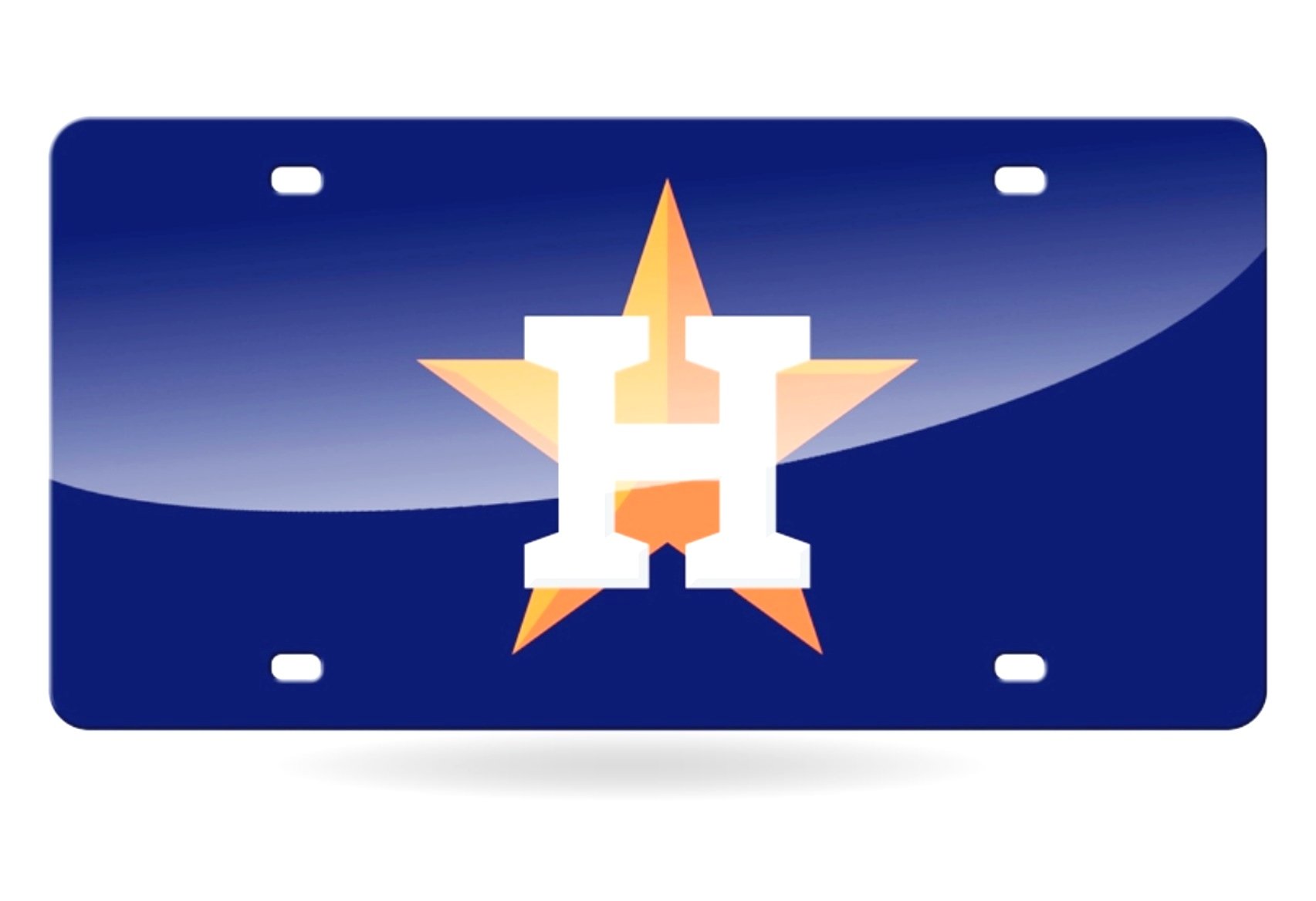 Houston Astros Premium Laser Cut Tag License Plate, Blue, Mirrored Acrylic Inlaid, 12x6 Inch