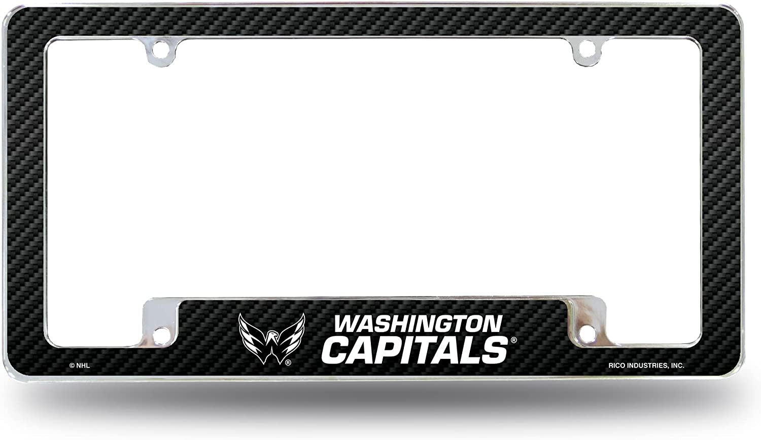 Washington Capitals Metal License Plate Frame Chrome Tag Cover Carbon Fiber Design 6x12 Inch