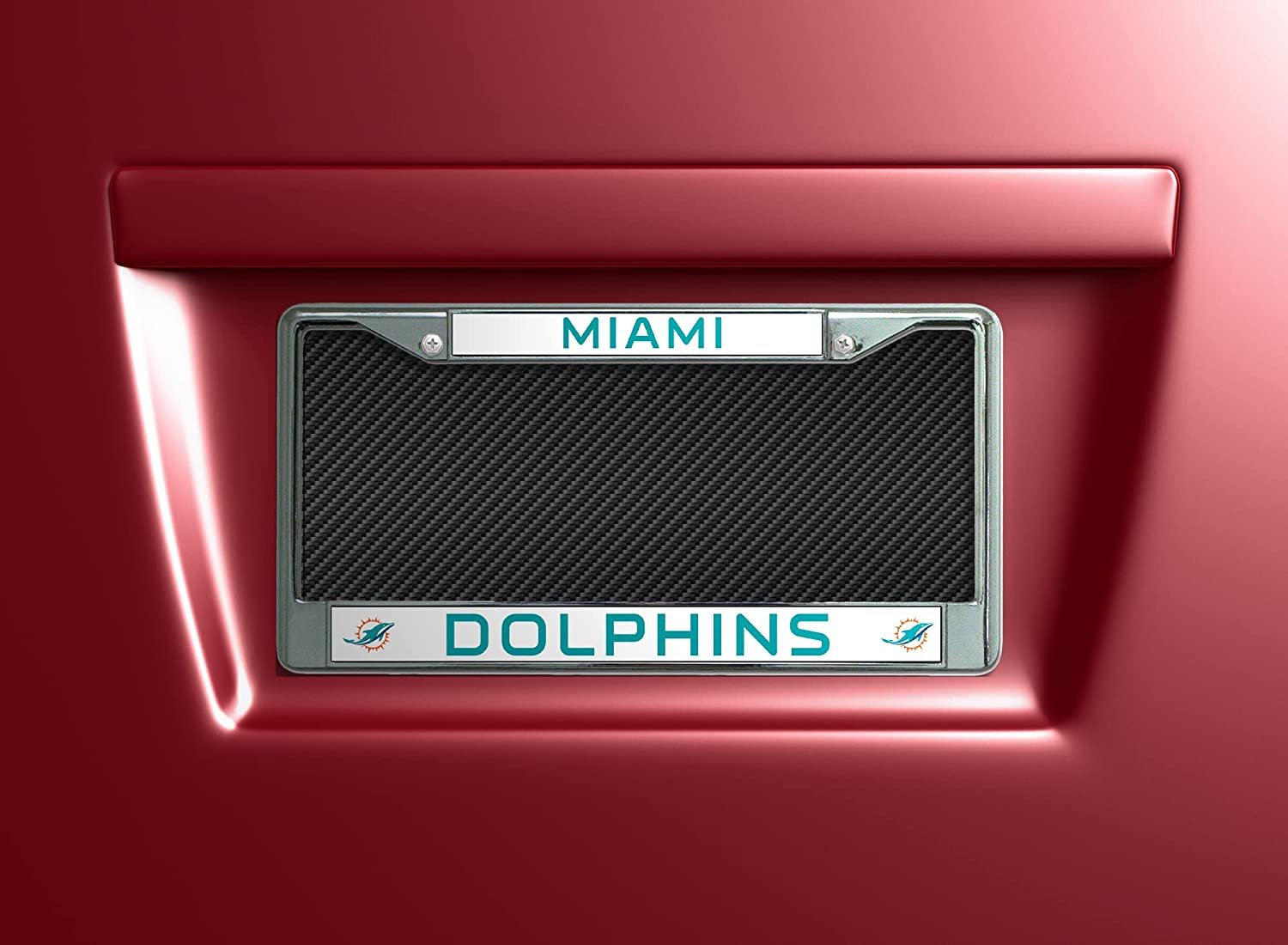 Miami Dolphins Metal License Plate Frame Chrome Tag Cover 6x12 Inch