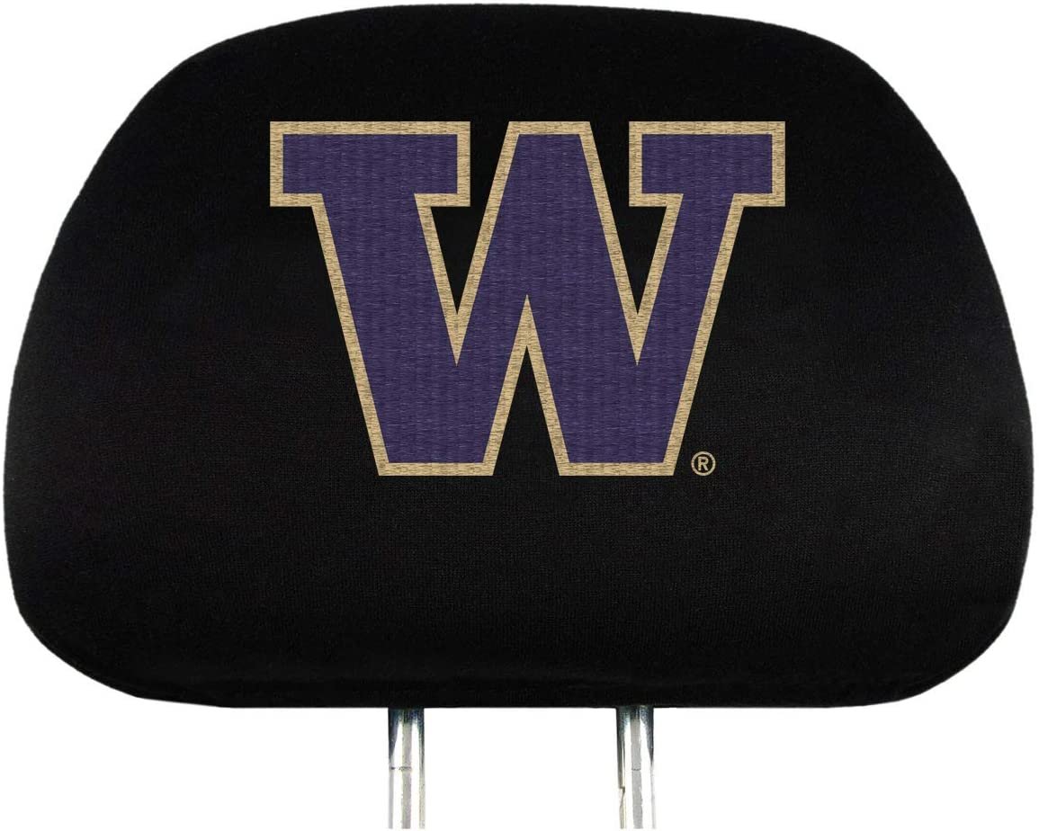 University of Washington Huskies Pair Embroidered Black Auto Head Rest Covers 14x10 Inch