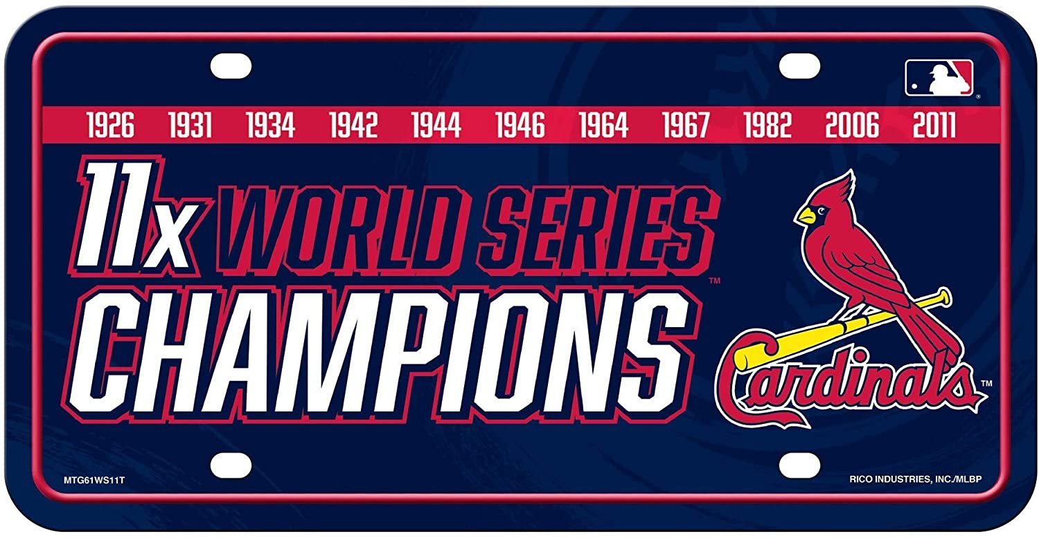 St Louis Cardinals Metal Auto Tag License Plate, 11-Time World Series Champions, 6x12 Inch